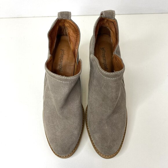 Jeffrey Campbell Ankle Booties Women Size 8 Suede Taupe Gray Boots Heel Pull On - Picture 3 of 9
